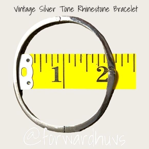 Silver Tone Hinge Bracelet with Single Glass Rhinestone - Picture 10 of 12